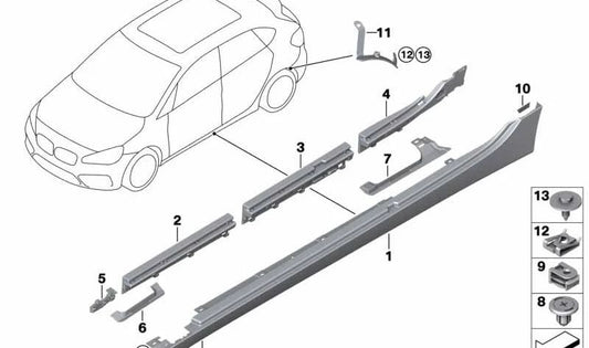 Primed left apron cover for BMW 2 Series F45, F45N (OEM 51777393793). Original BMW.