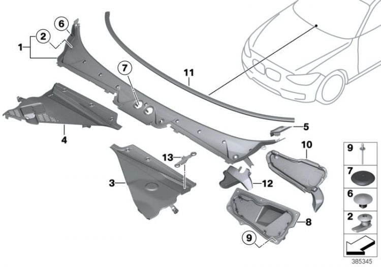 Cubierta De Faldón/goma Seguimiento Torpedo Para Bmw F20 F21 F22 F23. Original Recambios