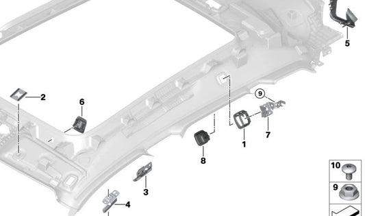 Trims bisagra cielo derecho para BMW I20 (OEM 51479874880). Original BMW