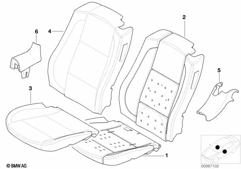 Funda respaldo de cuero izquierda para BMW Serie 3 E46 (OEM 52107155533). Original BMW.