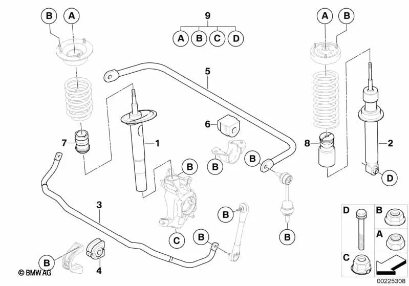 Amortiguador delantero derecho para BMW E60, E60N (OEM 31316766998). Original BMW.