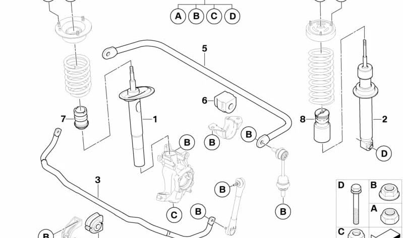 Amortiguador delantero izquierdo OEM 31326764463 para BMW E60, E61. Original BMW.