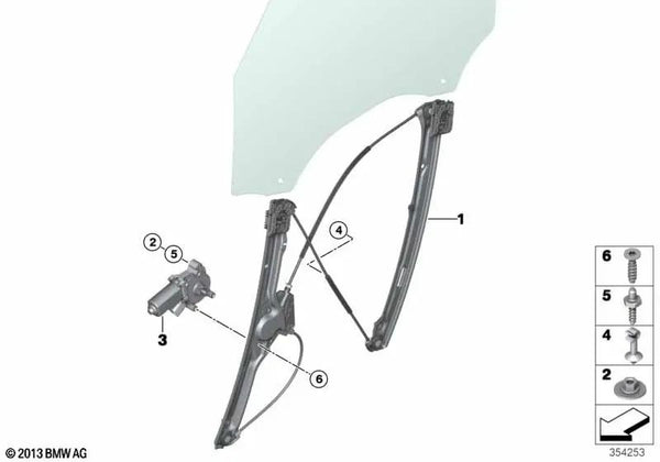 Elevador de ventana sin motor delantero izquierdo para BMW F16, F86 (OEM 51337292903). Original BMW.