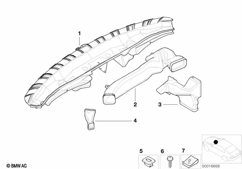 Conducto de aire frío derecho para BMW Serie 3 E46 (OEM 64228214664). Original BMW.