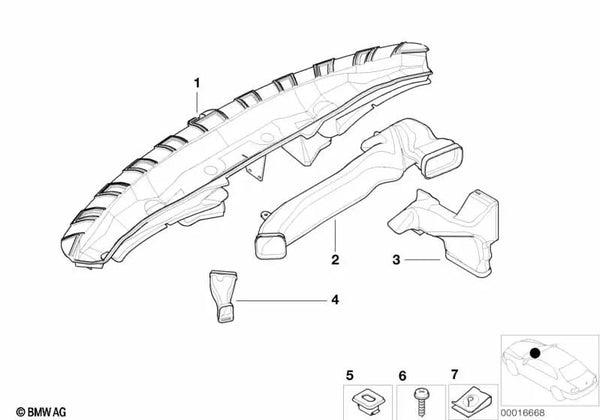 Canal de calefacción para espacio de pies derecho para BMW E46 (OEM 64228203882). Original BMW.