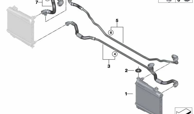 Conducto de radiador de refrigerante externo para BMW G42, G20, G22, G26 (OEM 17128654820). Original BMW