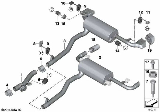 Low pressure exhaust valve with intermediate pipe for BMW G30, G30N (OEM 18307102489). Original BMW