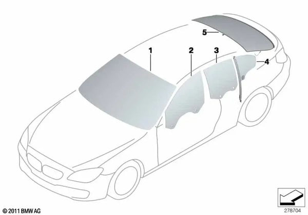 Luna trasera verde para BMW Serie 6 F06, F06N (OEM 51317274795). Original BMW