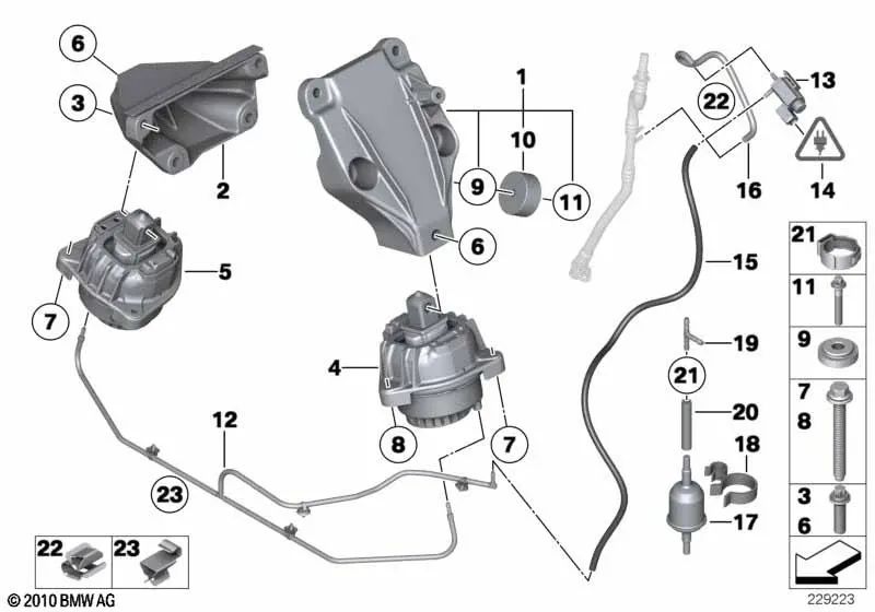 Soporte de motor izquierdo para BMW F07, F10, F11, F06, F12, F13, F01N, F02N (OEM 22116788557). Original BMW.