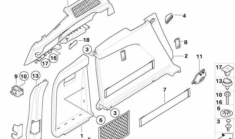 Ganchito para cinturón pasamanos derecho para BMW X5 E70 (OEM 51479119108). Original BMW