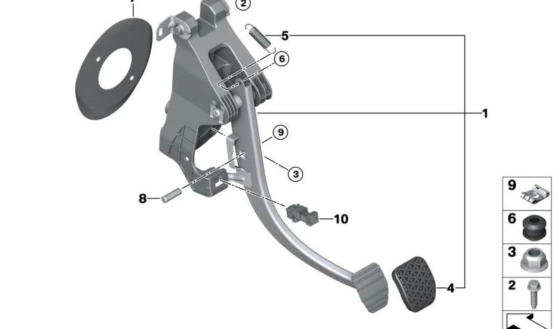 Mecanismo del pedal completo para BMW i I01, I01N (OEM 35006799925). Original BMW