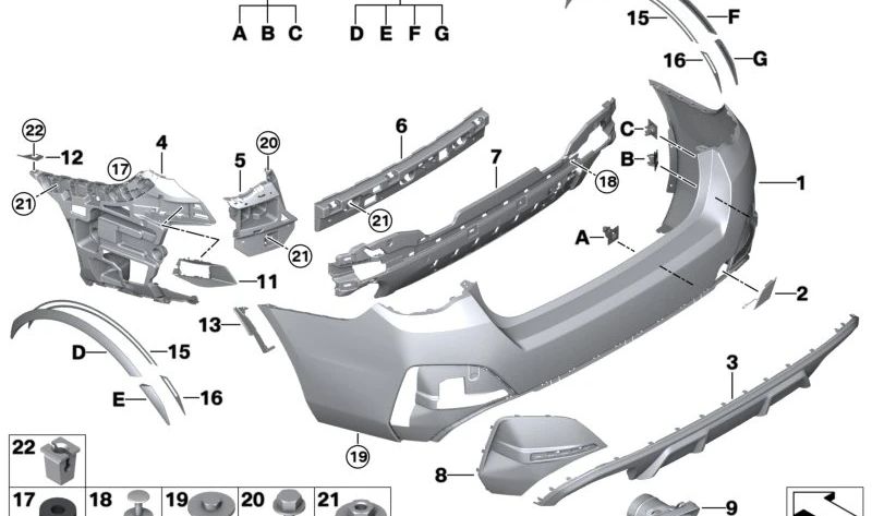 Tampa inferior do para -choque traseiro OEM 51128078595 para BMW G26. BMW original.