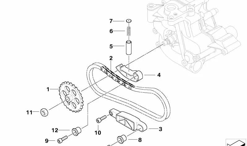 Guía de cadena de distribución OEM 11417835156 para BMW E60, E61, E63, E64. Original BMW.