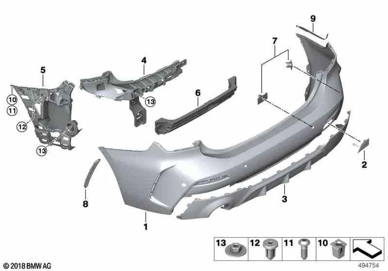 Soporte de parachoques trasero derecho para BMW F52 (OEM 51122469522). Original BMW