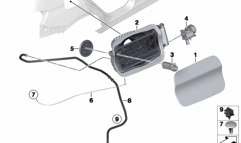 Motor de cierre para tapa de combustible OEM 67117193172 para BMW {E84, F25}. Original BMW.