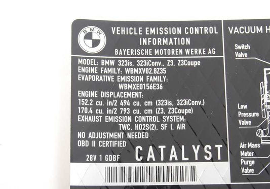 Exhaust gas warning sign for BMW 3 Series E36 (OEM 71211437394). Original BMW