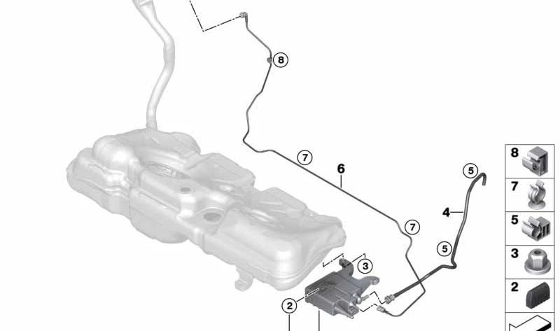 Tubo de ventilação de combustível OEM 16117458660 para BMW F40, F44. BMW original.