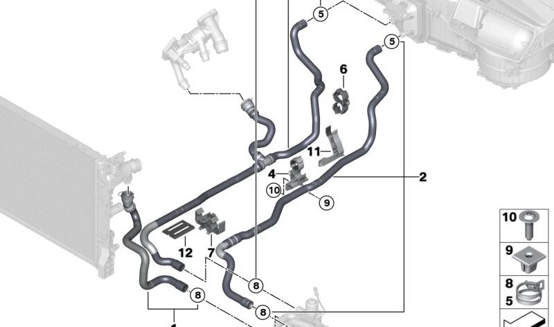 Manguera de refrigerante OEM 64219472941 para BMW G32 (Serie 6 Gran Turismo). Original BMW.