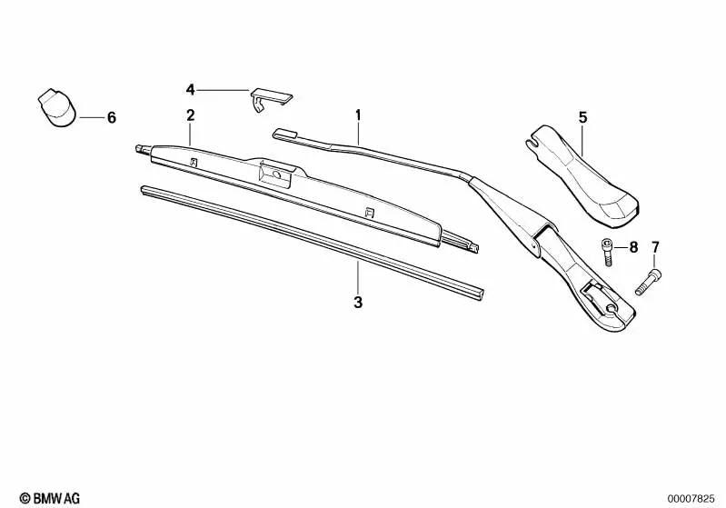 Brazo limpiaparabrisas derecho para BMW Serie 7 E32 (OEM 61611374406). Original BMW.