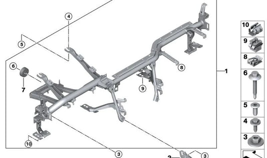 Right tunnel bracket for BMW G42, G87, G20, G21, G28, G80, G81, G22, G23, G26, G82, G83 (OEM 51456816812). Original BMW