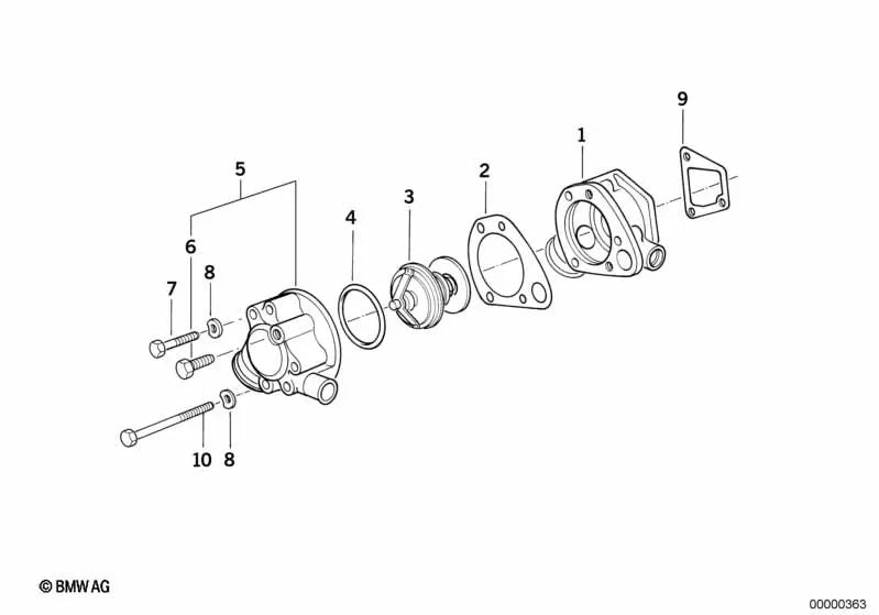 Carcasa del termostato para BMW Serie 3 E30, Serie 5 E28, E34 (OEM 11532241122). Original BMW