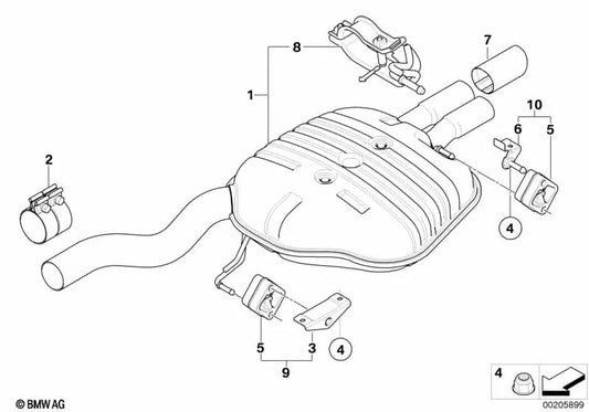 Silenciador trasero para BMW Serie 5 E60, E60N (OEM 18307535104). Original BMW.