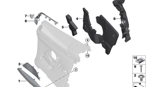 Cubierta del altavoz trasero izquierdo para BMW G23, G83 (OEM 51435A11B57). Original BMW