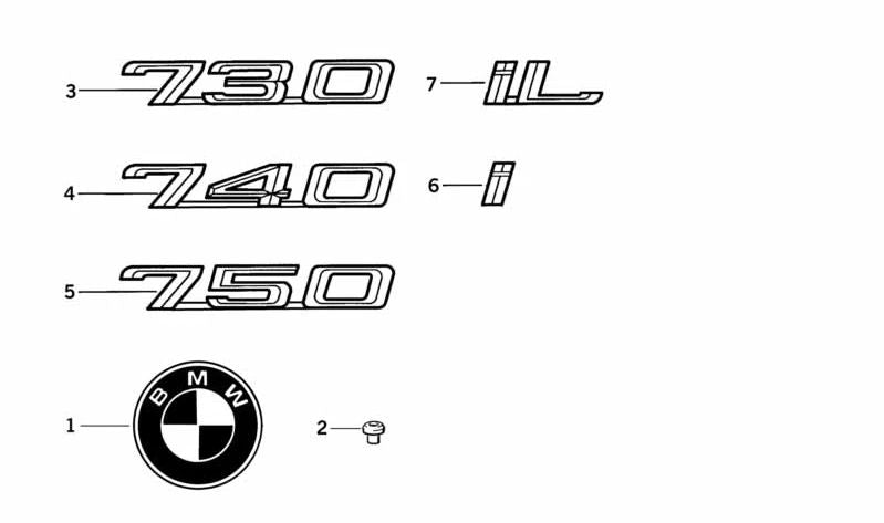 Emblema pegado trasero para BMW Serie 7 E32, E38 (OEM 51148139836). Original BMW