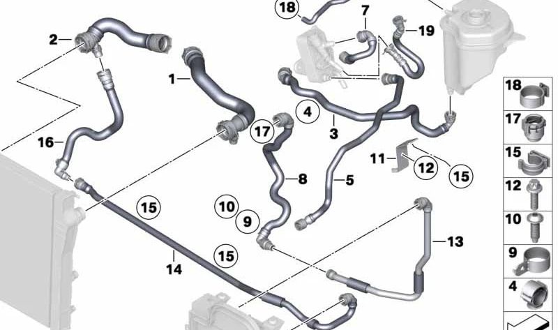 Manguera de refrigerante OEM 17127805602 para BMW E70, E71 (X5, X6). Original BMW.