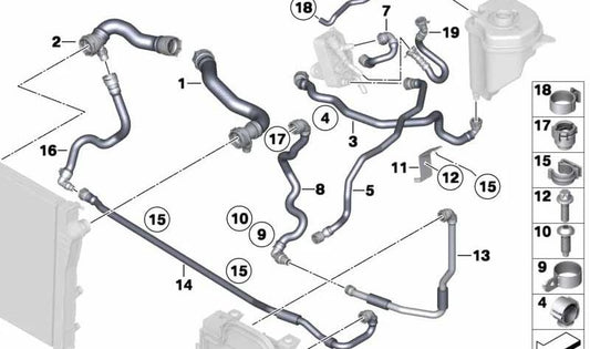 Mangueira de resfriamento OEM 17127808082 para BMW E70, E71. BMW original.