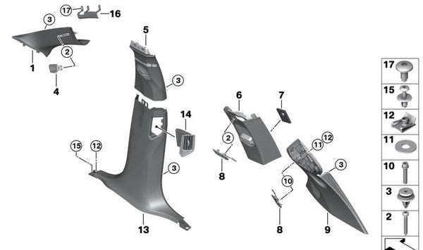 Embellecedor D-Pilar Alcantara derecho para BMW G07 (OEM 51435A0DA72). Original BMW.