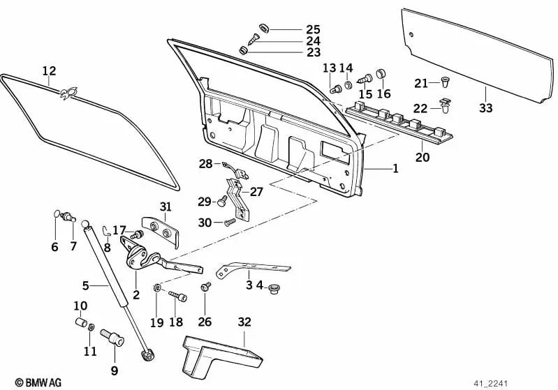 Bisagra de portón trasero izquierda para BMW Serie 5 E34 (OEM 41628149489). Original BMW