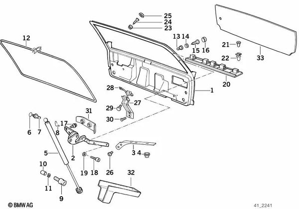 Bisagra de portón trasero izquierda para BMW Serie 5 E34 (OEM 41628149489). Original BMW