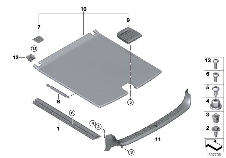 Empuñadura/palancca Bandeja Portaequipajes/maletero Para Bmw F07 F11 F15 F16 F85 F86. Original