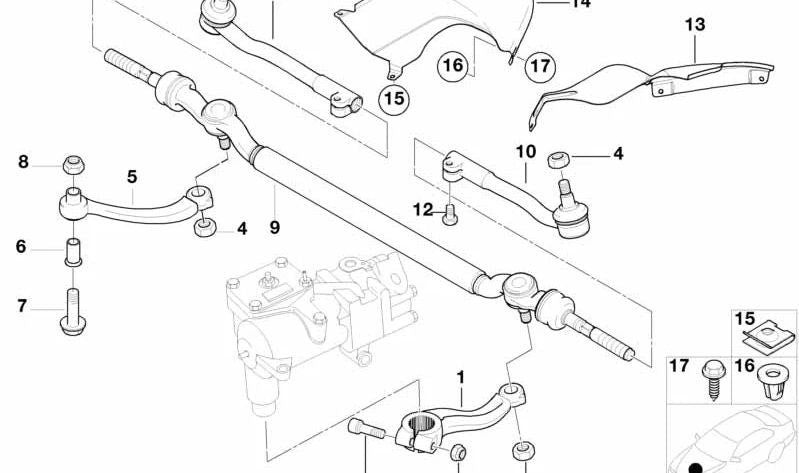 Center Tie Rod for BMW E39 (OEM 32211096060). Original BMW.