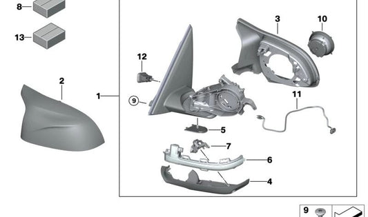 Espejo exterior calefactado con memoria izquierda para BMW X4 F98, F98N (OEM 51168080357). Original BMW