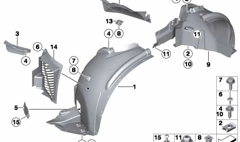 Tapa de conducción de aire delantera derecha para BMW X5 E70, E71 (OEM 51717163282). Original BMW