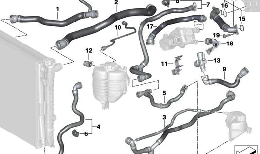 Tubo di deposito di espansione OEM 17128654832 per BMW G42, G20, G21, G28, G22, G23, G26, G29. BMW originale.