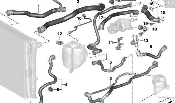 Soporte para manguera del refrigerante para BMW Serie 2 G42, Serie 3 G20, G21, G28, Serie 4 G22, G23, G26, Z4 G29 (OEM 17128681379). Original BMW