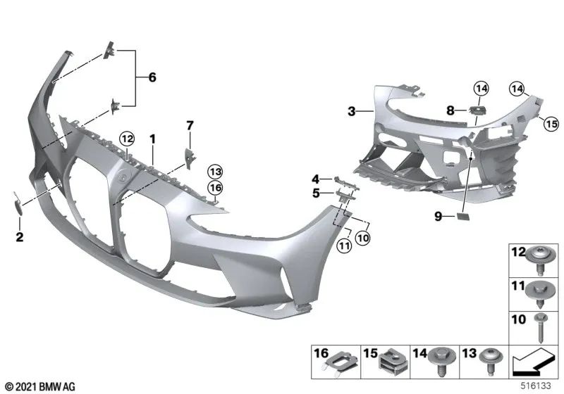 Primed Front Bumper Trim for BMW G80, G81 3 Series, G82, G83 4 Series (OEM 51118084225). Original BMW