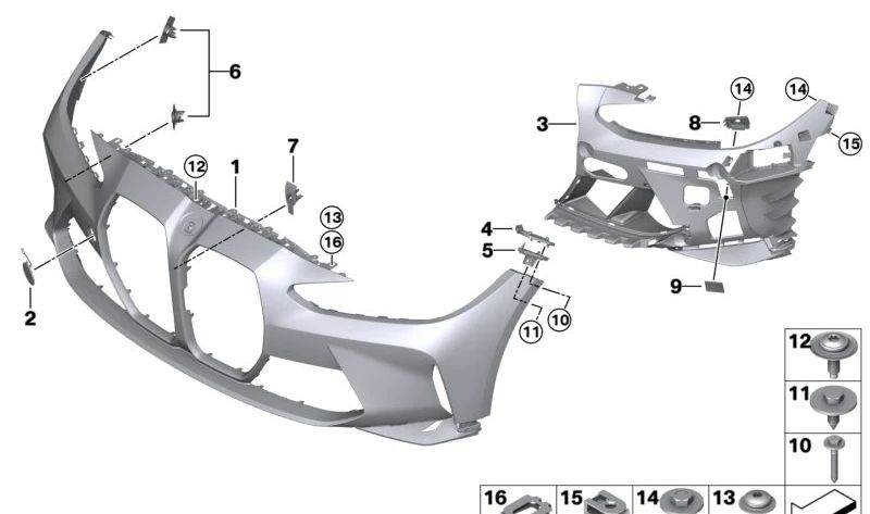 Paragolpes delantero imprimado OEM 51117884094 para BMW G80, G82, G83. Original BMW.