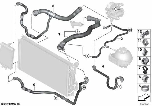 Tubo Radiador-Depósito de Expansión para BMW F20N, F21N, F22, F23, F30N, F31N, F35N, F32, F36 (OEM 17127647293). Original BMW