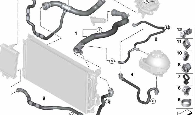 Suporte de mangueira de resfriamento OEM 17127615464 para BMW F20, F21, F22, F23, F45, F46, F30, F31, F34, F32, F33, F36, F48, F39, F55, F56, F57, F56, F60. BMW original.