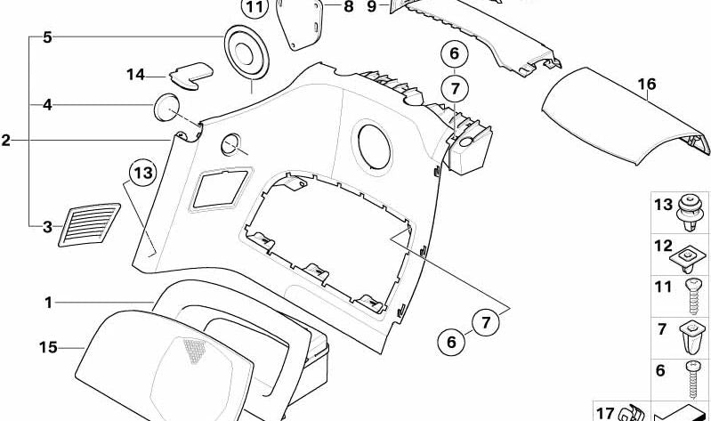 Tapa de reposabrazos OEM 51437069891 para BMW Z4 (Modelos E85, E86). Original BMW.