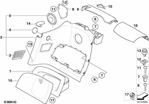 Rejilla de ventilación trasera derecha para BMW E85 (OEM 51437120818). Original BMW.