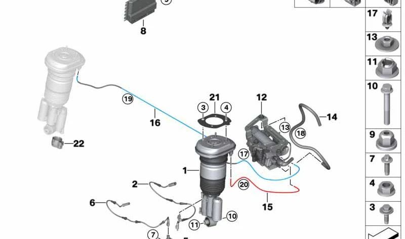 Amortiguador neumático trasero izquierdo para BMW G38 (OEM 37105A42B83). Original BMW