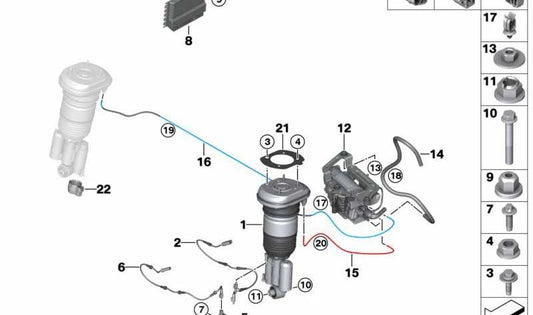 Amortiguador neumático trasero izquierdo para BMW G38 (OEM 37105A42B83). Original BMW