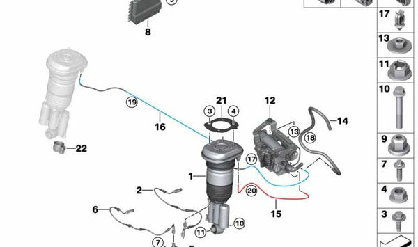 Amortiguador neumático trasero izquierdo para BMW G38 (OEM 37105A42B83). Original BMW