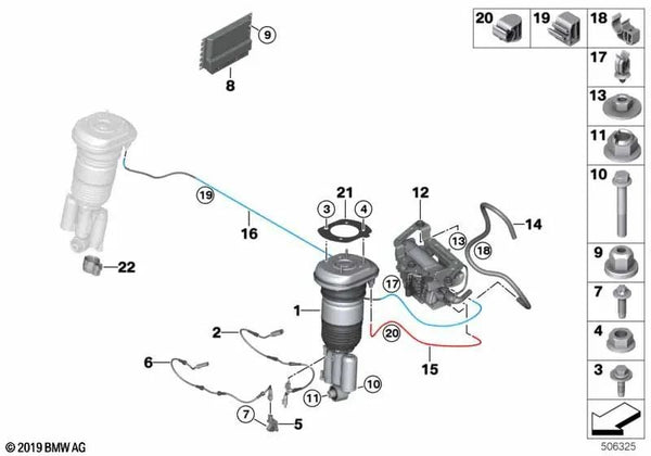 Cable Sensor de Aceleración de Rueda para BMW Serie 5 G31, G31N, G38, Serie 6 G32, G32N (OEM 37146874007). Original BMW