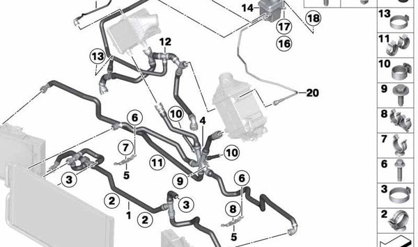 Soporte para Manguera de Refrigerante para BMW Serie 5 F10, Serie 6 F06, F06N, F12, F12N, F13, F13N (OEM 17127846202). Original BMW